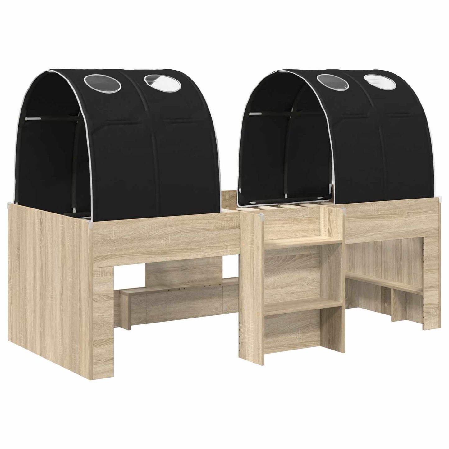 vidaXL Kids'High Bed Frame with Tunnel 3 pcs Sonoma Oak and Black