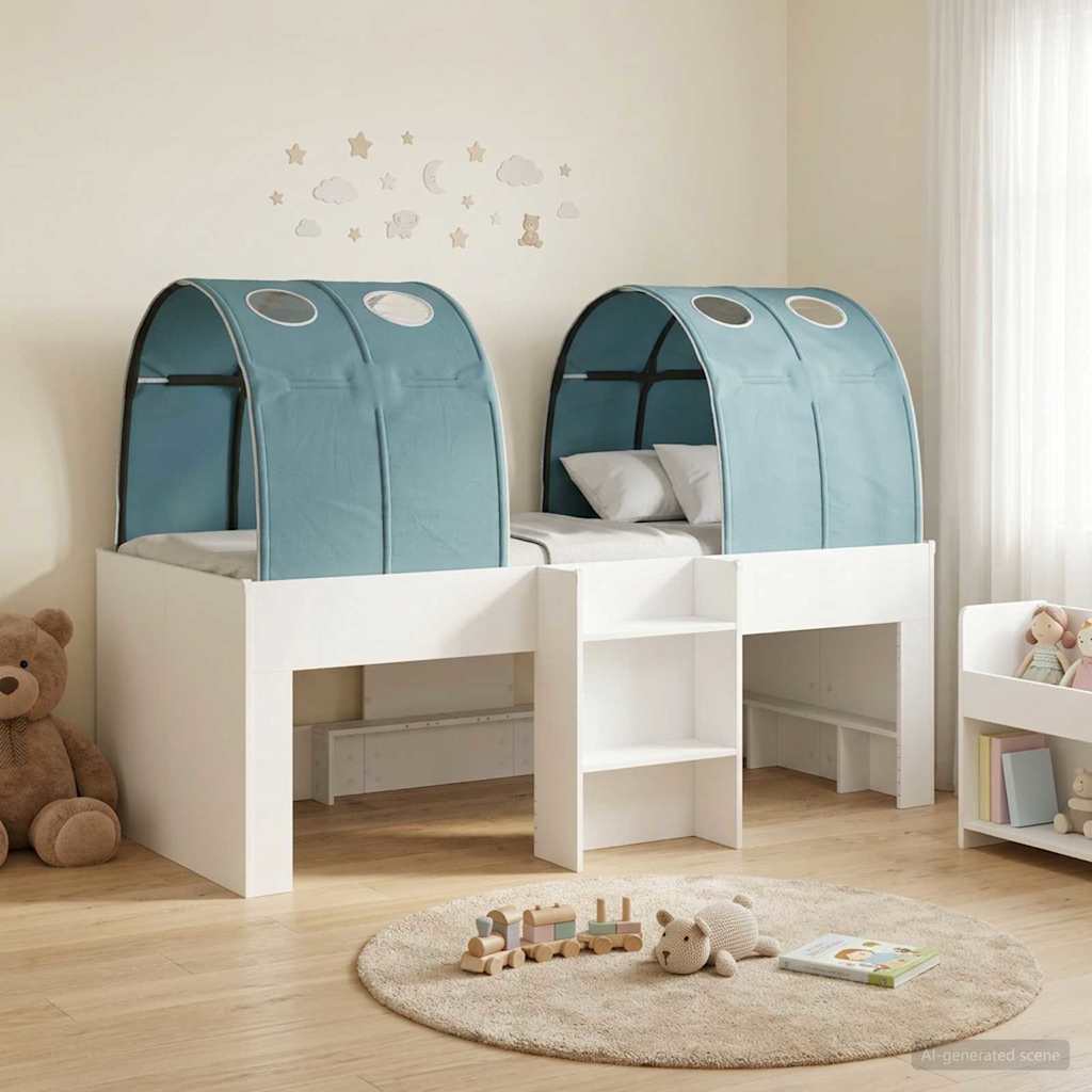 vidaXL Bed with Tunnel 3 pcs White and Light Blue Engineered Wood