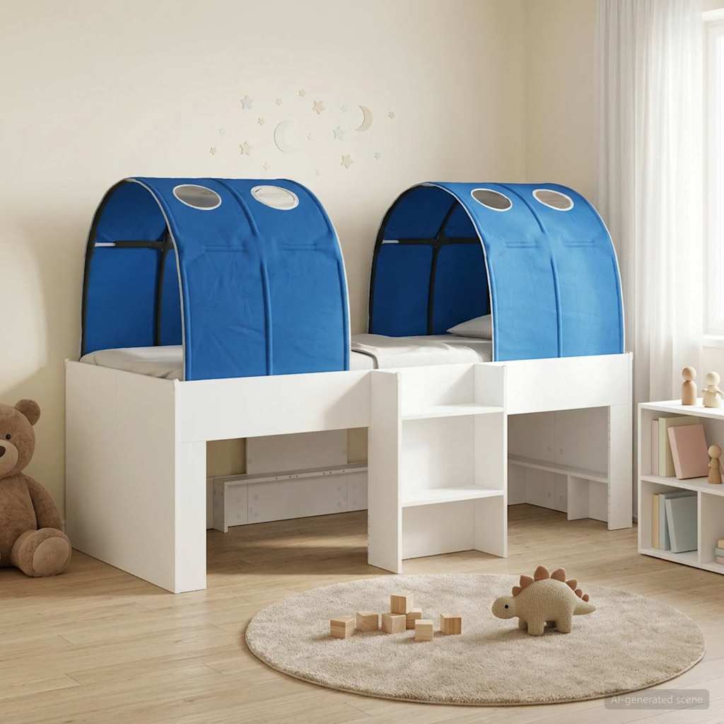 vidaXL Bed with Tunnel 3 pcs White and Blue Engineered Wood