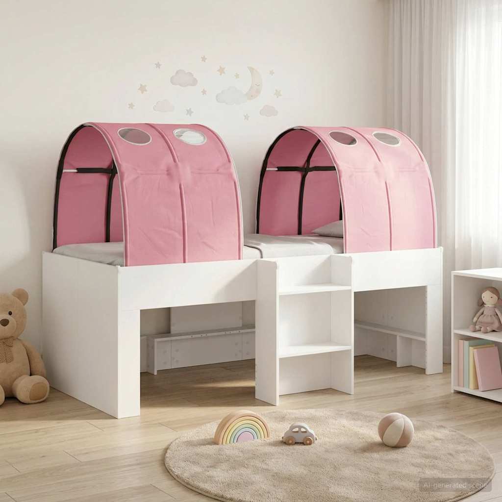 vidaXL Bed with Tunnel 3 pcs White and Pink Engineered Wood