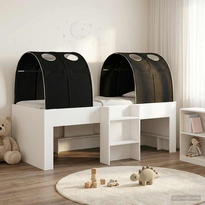 vidaXL Bed with Tunnel 4 pcs White and Black Engineered Wood