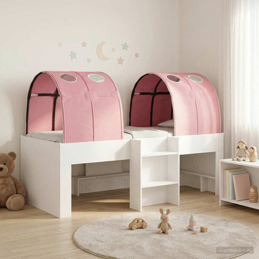 vidaXL Bed with Tunnel 3 pcs White and Pink Engineered Wood