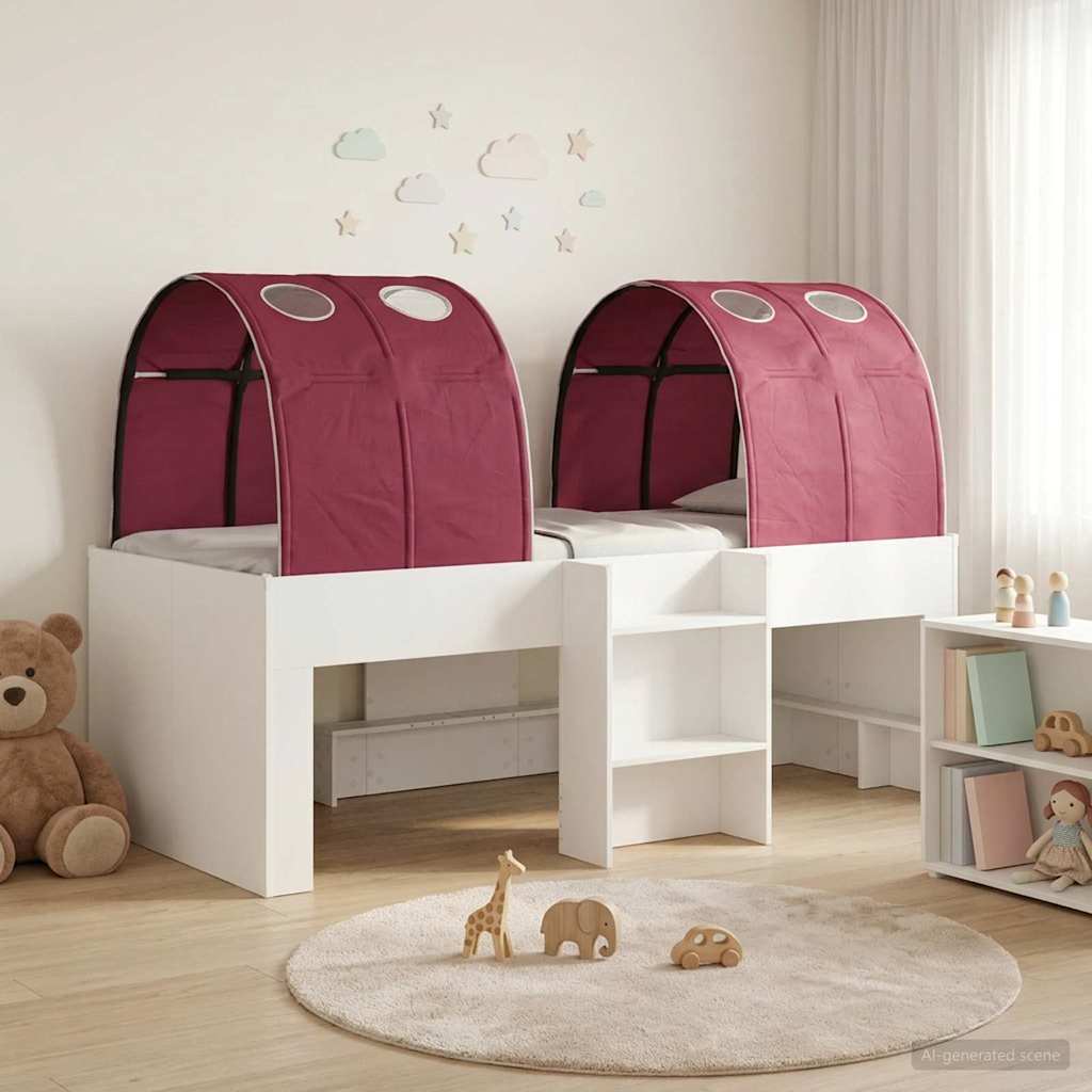 vidaXL Bed with Tunnel 4 pcs White and Red Engineered Wood