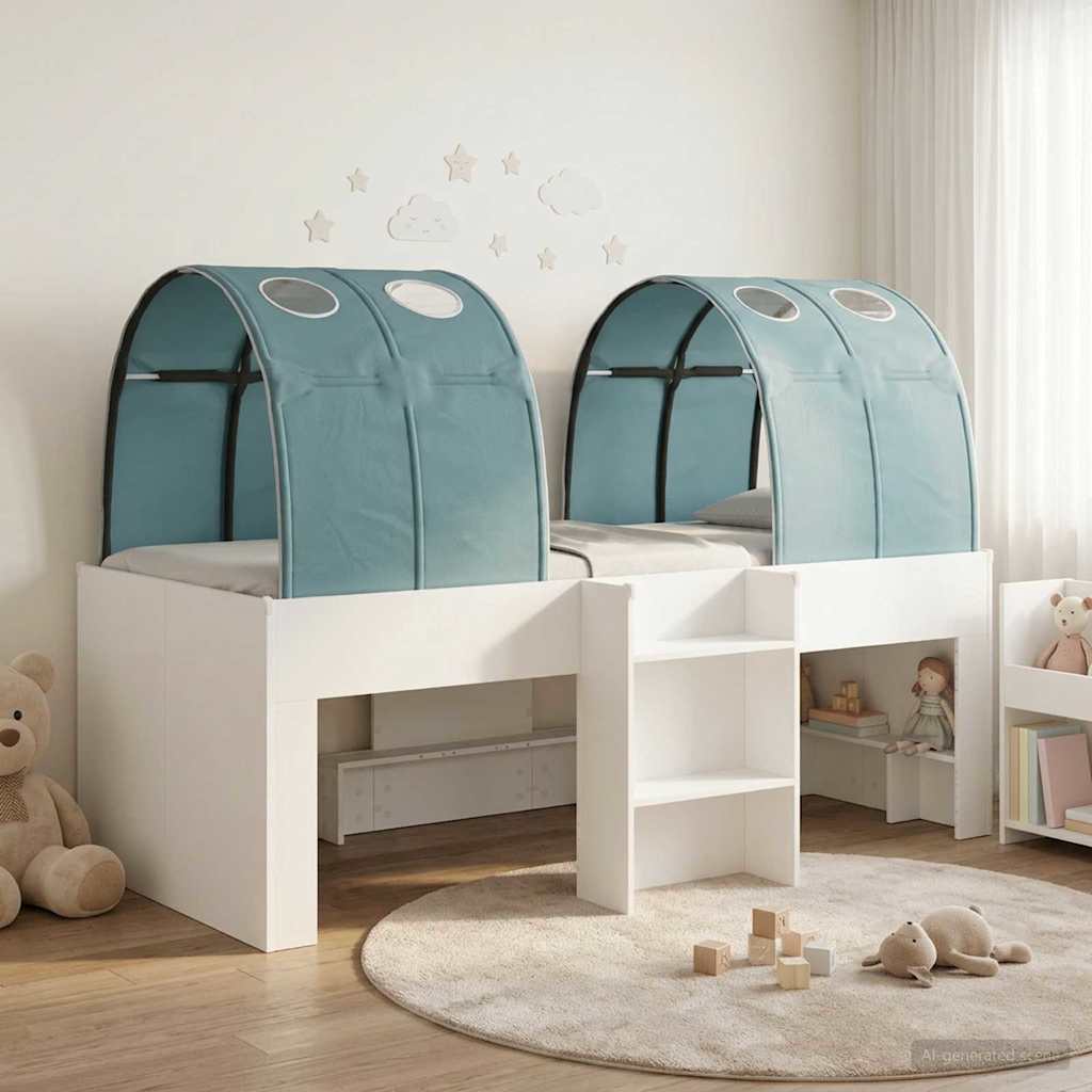 vidaXL Bed with Tunnel 4 pcs White and Light Blue Engineered Wood