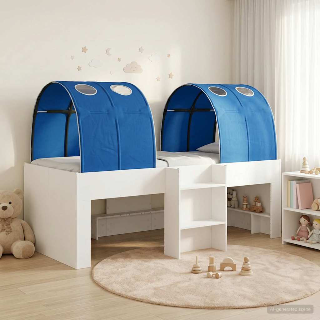 vidaXL Bed with Tunnel 3 pcs White and Blue Engineered Wood