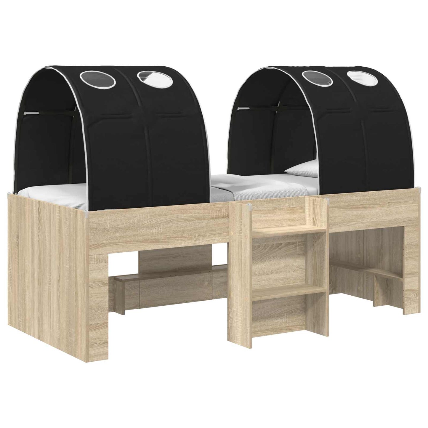 vidaXL Bed with Tunnel 3 pcs Sonoma and Black Engineered Wood