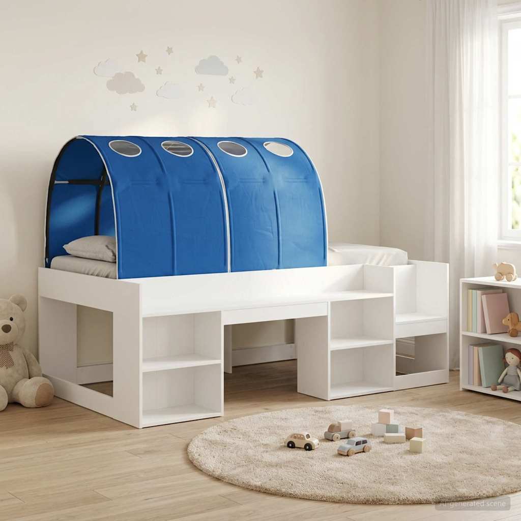 vidaXL Bed with Tunnel with Shelf 3 pcs White and Blue Engineered Wood