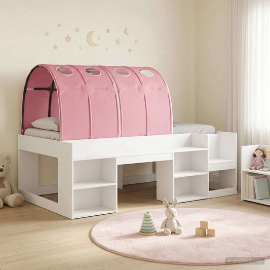 vidaXL Bed with Tunnel with Shelf 3 pcs White and Pink Engineered Wood