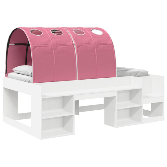 vidaXL Bed with Tunnel with Shelf 3 pcs White and Pink Engineered Wood