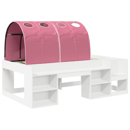 vidaXL Bed with Tunnel with Shelf 3 pcs White and Pink Engineered Wood