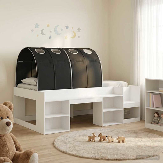 vidaXL Bed with Tunnel 3 pcs White and Black Engineered Wood