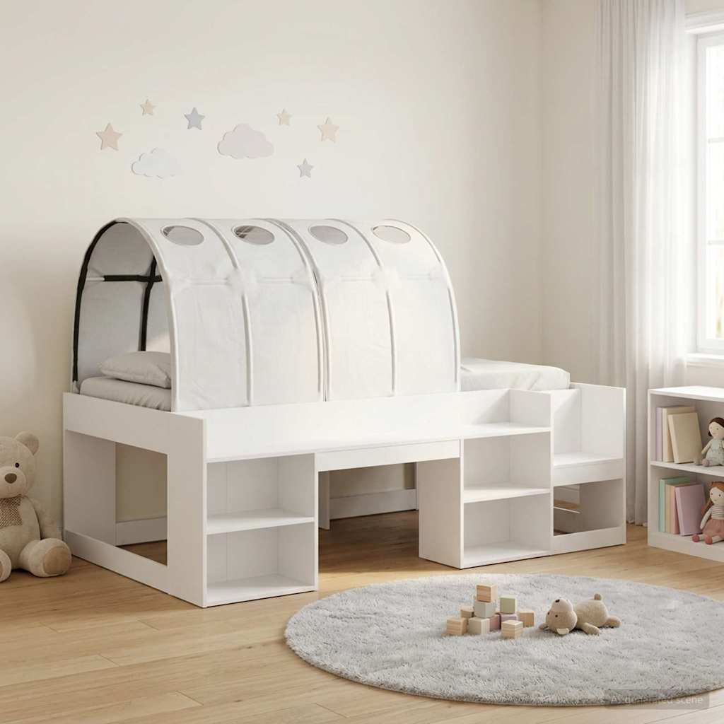 vidaXL Bed with Tunnel with Shelf 3 pcs White Engineered Wood