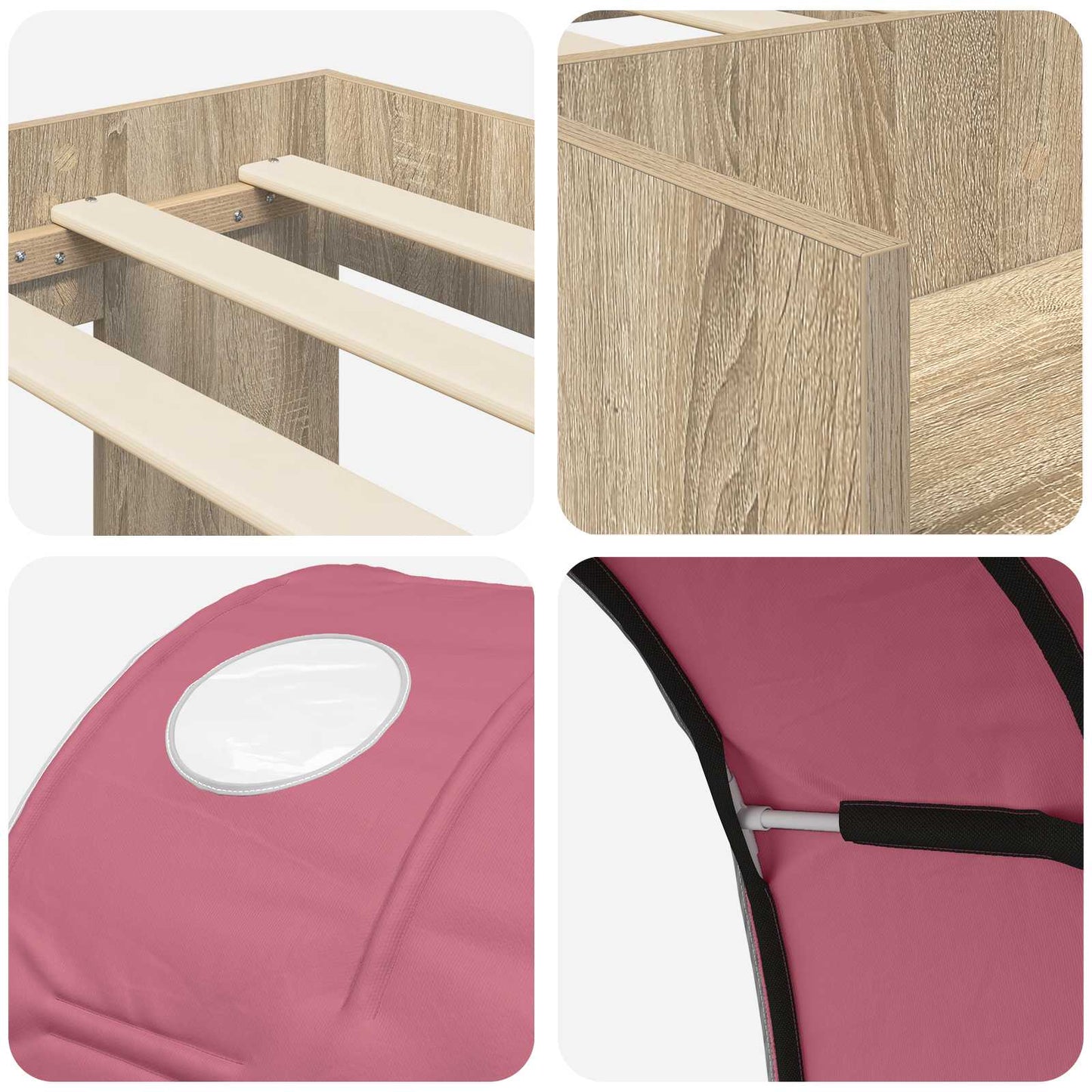 vidaXL Bed with Tunnel 3 pcs Sonoma Oak and Pink Engineered Wood