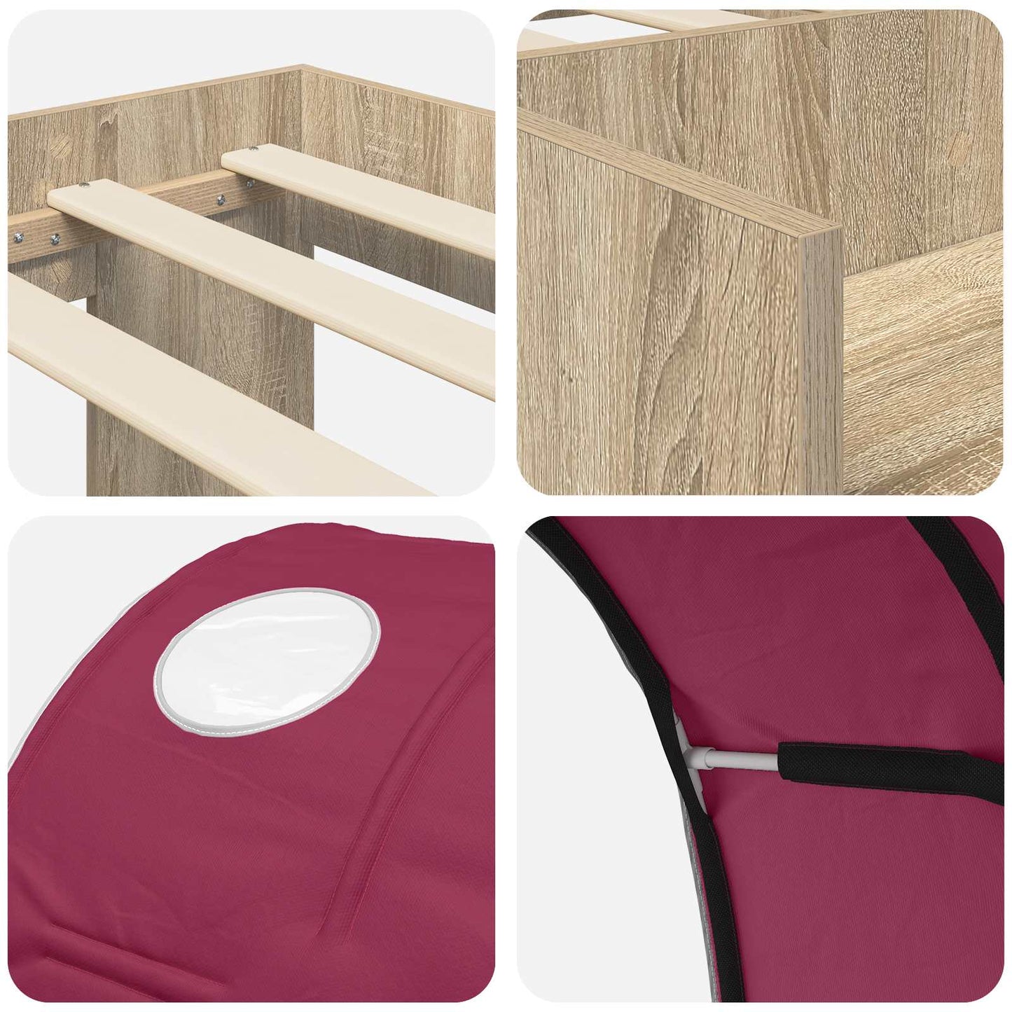 vidaXL Bed with Tunnel 3 pcs Sonoma Oak and Red Engineered Wood