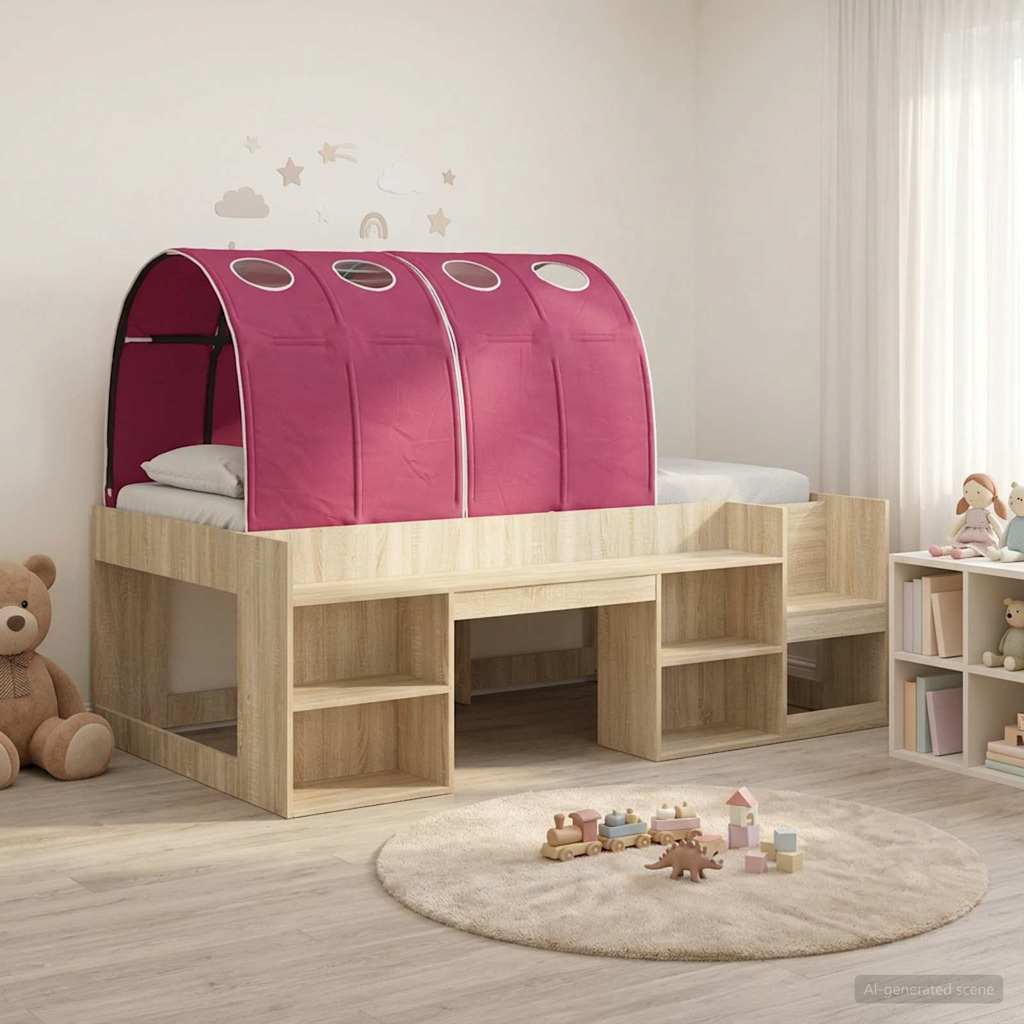 vidaXL Bed with Tunnel 3 pcs Sonoma Oak and Red Engineered Wood