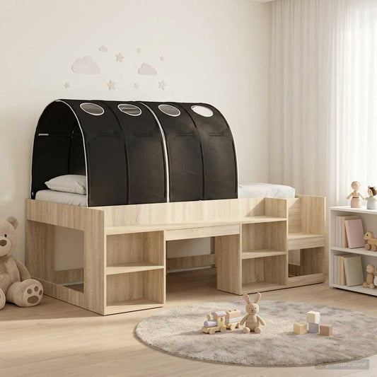 vidaXL Bed with Tunnel 3 pcs Sonoma and Black Engineered Wood