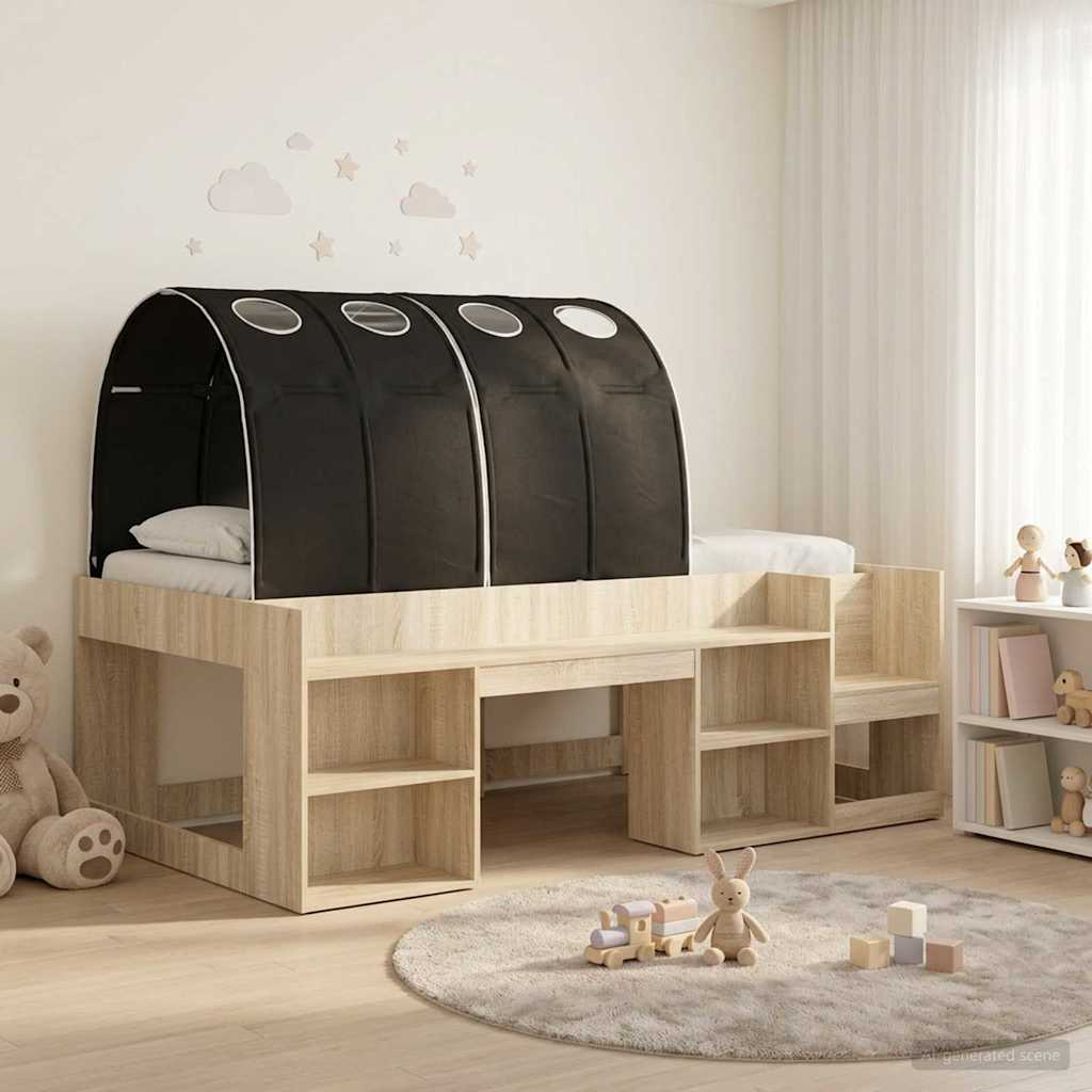vidaXL Bed with Tunnel 3 pcs Sonoma Oak and Black Engineered Wood