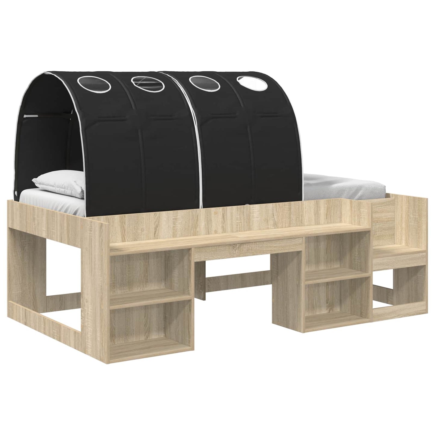vidaXL Bed with Tunnel 3 pcs Sonoma Oak and Black Engineered Wood
