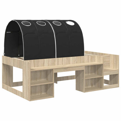 vidaXL Bed with Tunnel 3 pcs Sonoma Oak and Black Engineered Wood