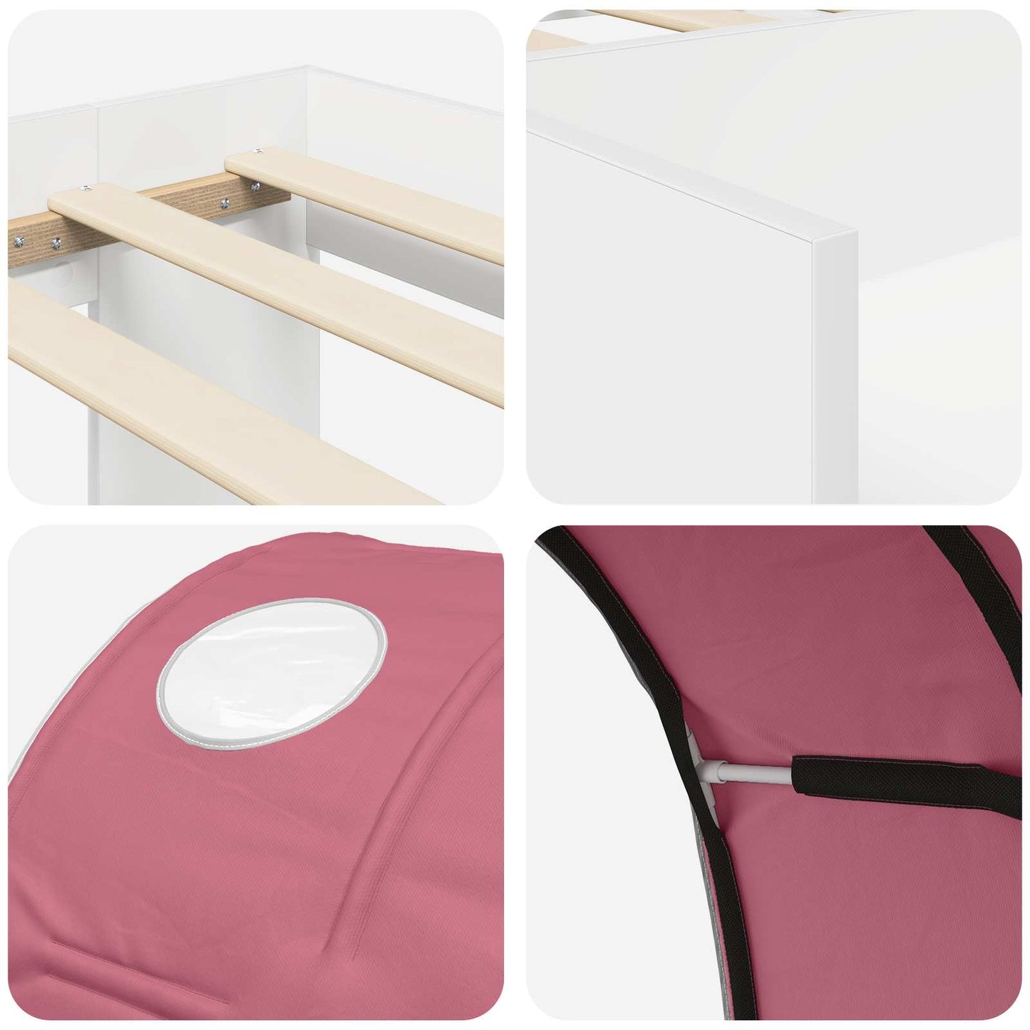 vidaXL Kids'High Bed Frame with Storage 3 pcs White and Pink