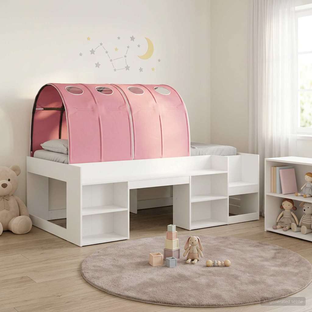 vidaXL Kids'High Bed Frame with Storage 3 pcs White and Pink