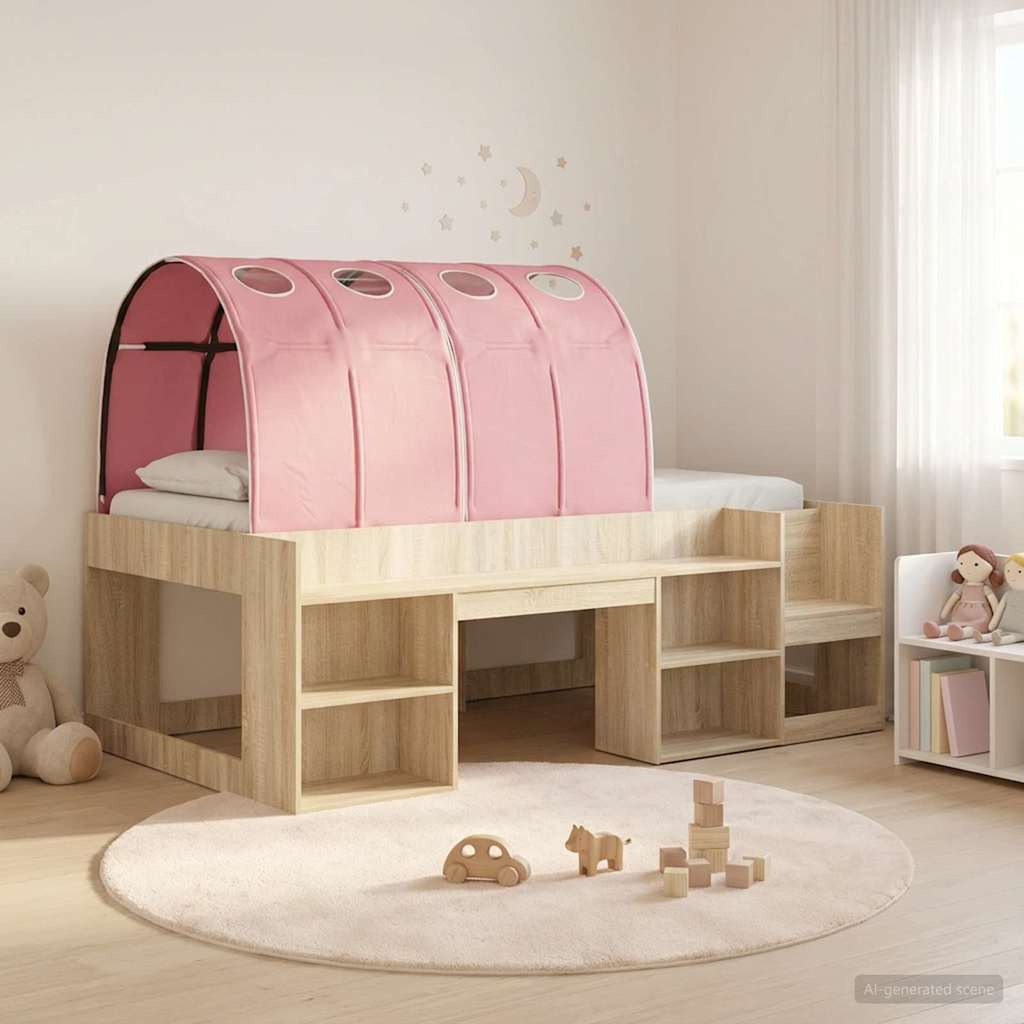 vidaXL Kids'High Bed Frame with Storage 3 pcs Sonoma Oak and Pink