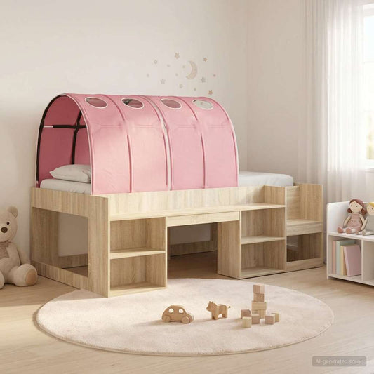 vidaXL Kids'High Bed Frame with Storage 3 pcs Sonoma Oak and Pink