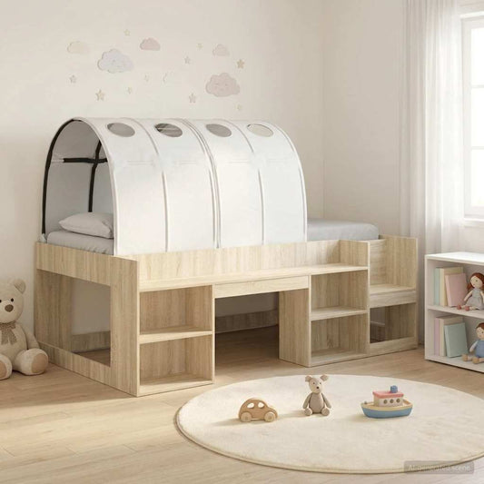 vidaXL Kids'High Bed Frame with Storage 3 pcs Sonoma Oak and white