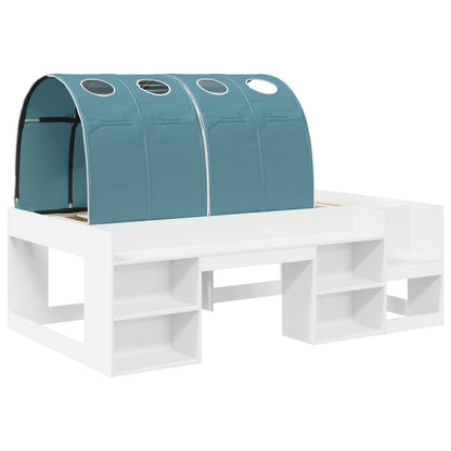 vidaXL Bed Frame with Tunnel with Shelf 3 pcs White and Light Blue
