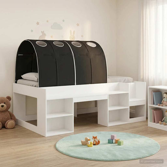 vidaXL Bed Frame with Tunnel 3 pcs White and Black Engineered Wood