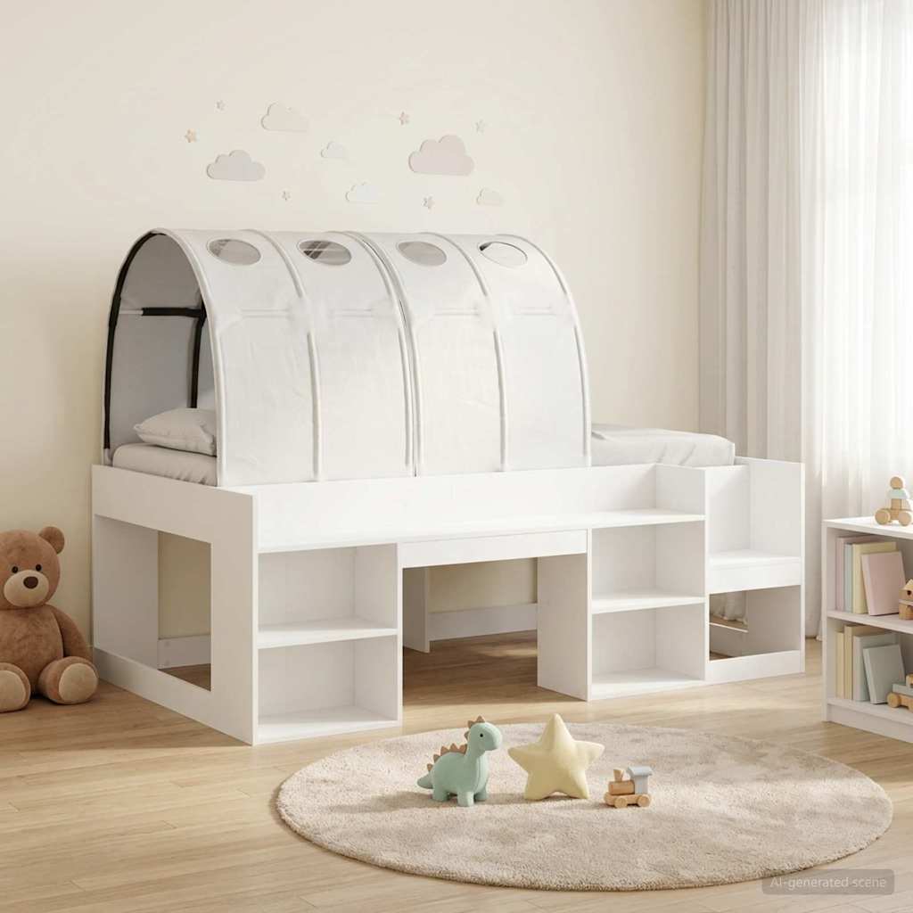 vidaXL Bed Frame with Tunnel with Shelf 3 pcs White Engineered Wood