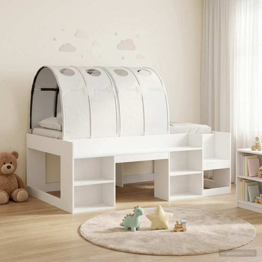 vidaXL Bed Frame with Tunnel with Shelf 3 pcs White Engineered Wood