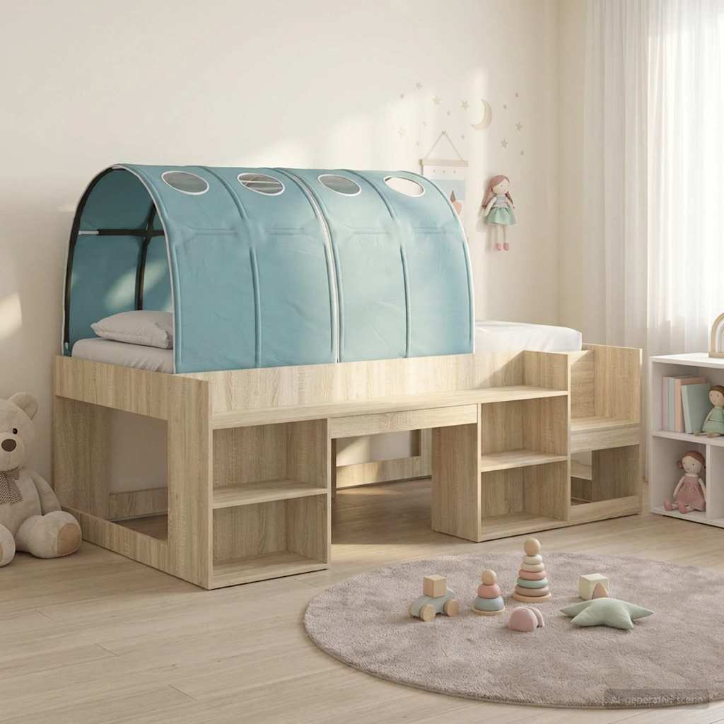 vidaXL Bed Frame with Tunnel 3 pcs Sonoma Oak and Light Blue