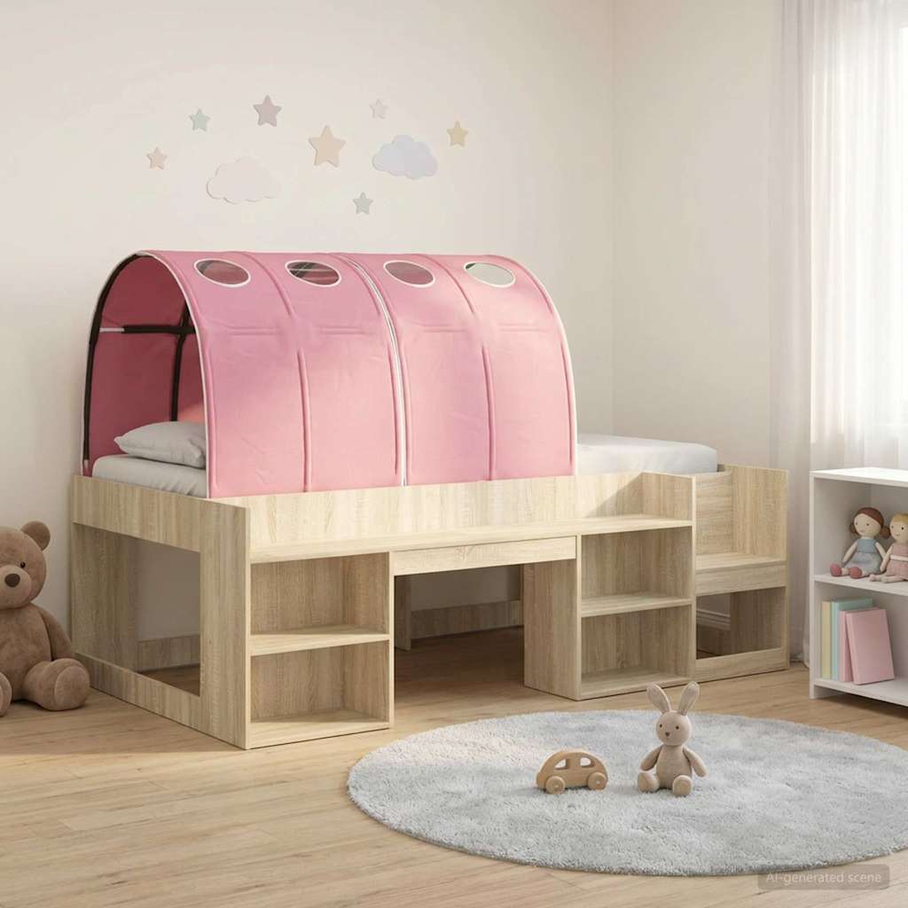 vidaXL Bed Frame with Tunnel 3 pcs Sonoma Oak and Pink Engineered Wood