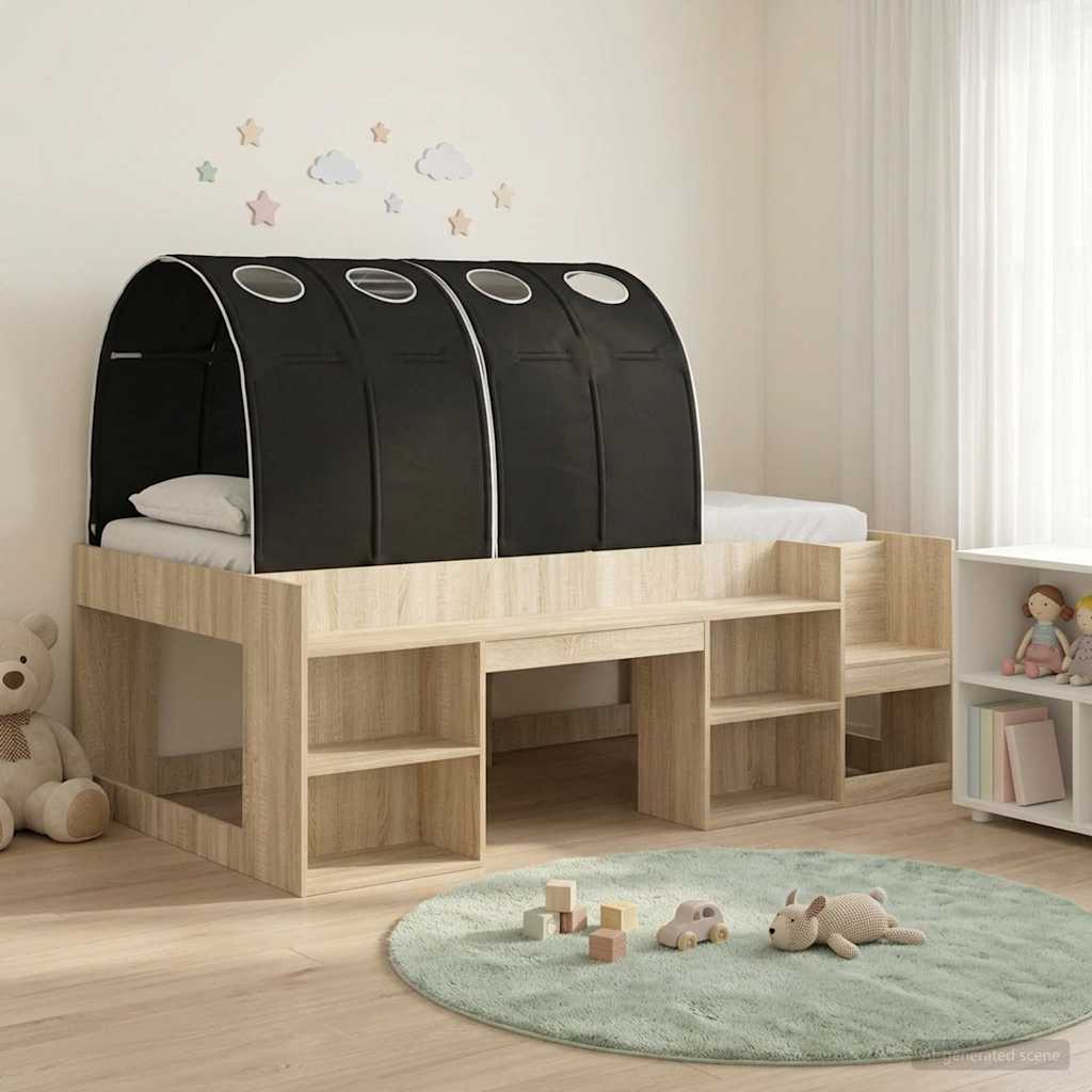 vidaXL Bed Frame with Tunnel with Shelf 3 pcs Sonoma Oak and Black