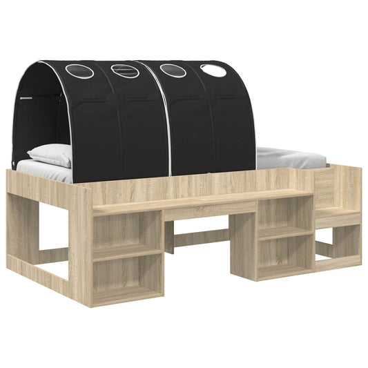 vidaXL Bed Frame with Tunnel with Shelf 3 pcs Sonoma Oak and Black