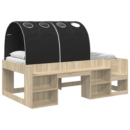 vidaXL Bed Frame with Tunnel with Shelf 3 pcs Sonoma Oak and Black