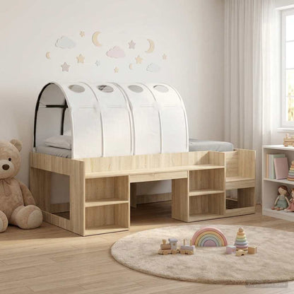vidaXL Bed Frame with Tunnel with Shelf 3 pcs Sonoma Oak and White