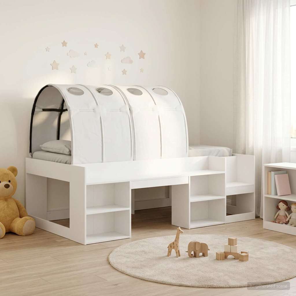 vidaXL Bed Frame with Tunnel with Shelf 3 pcs White Engineered Wood