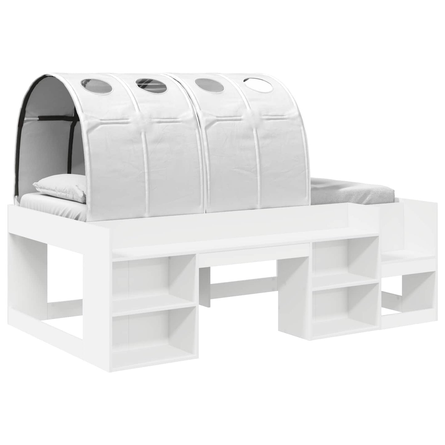 vidaXL Bed Frame with Tunnel with Shelf 3 pcs White Engineered Wood