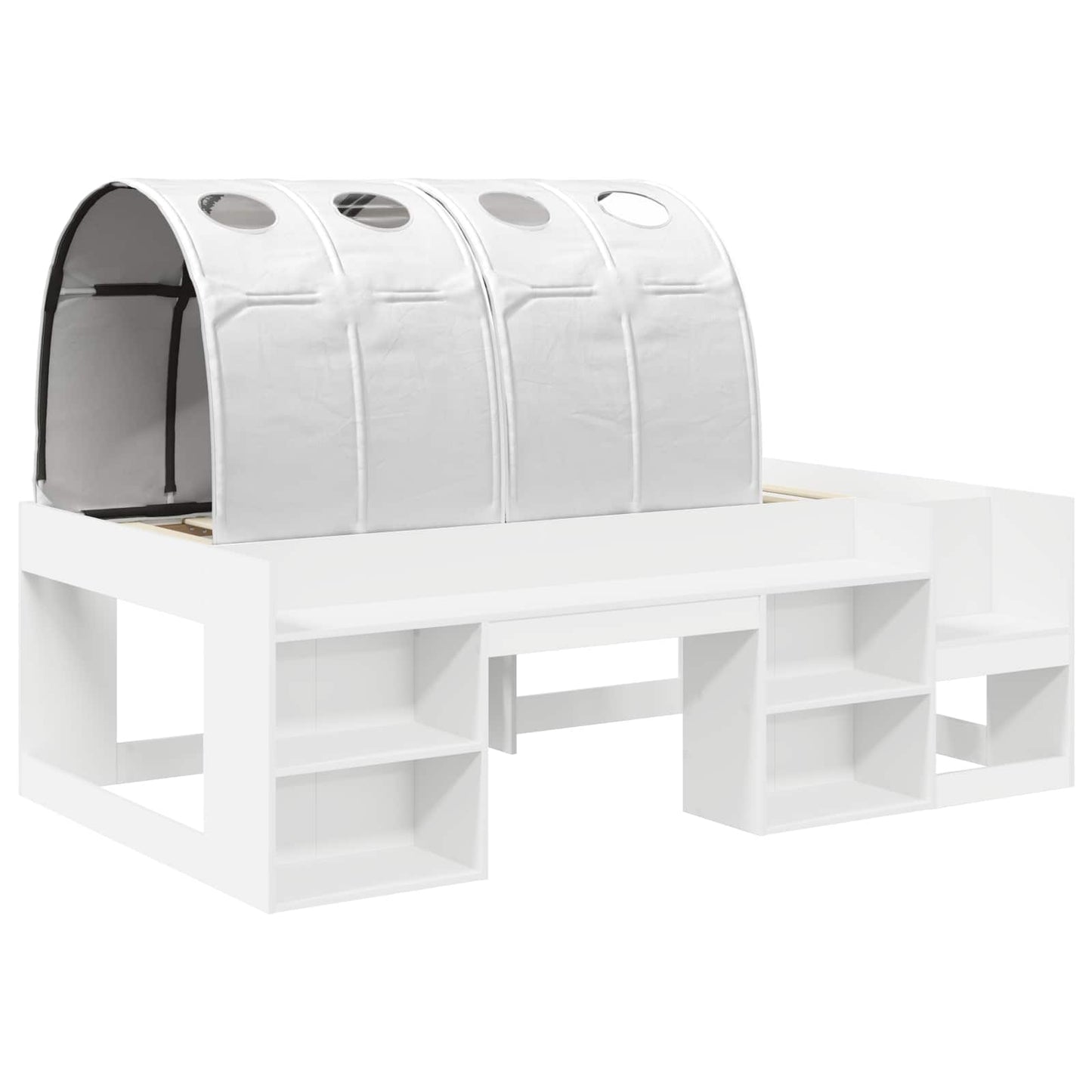 vidaXL Bed Frame with Tunnel with Shelf 3 pcs White Engineered Wood