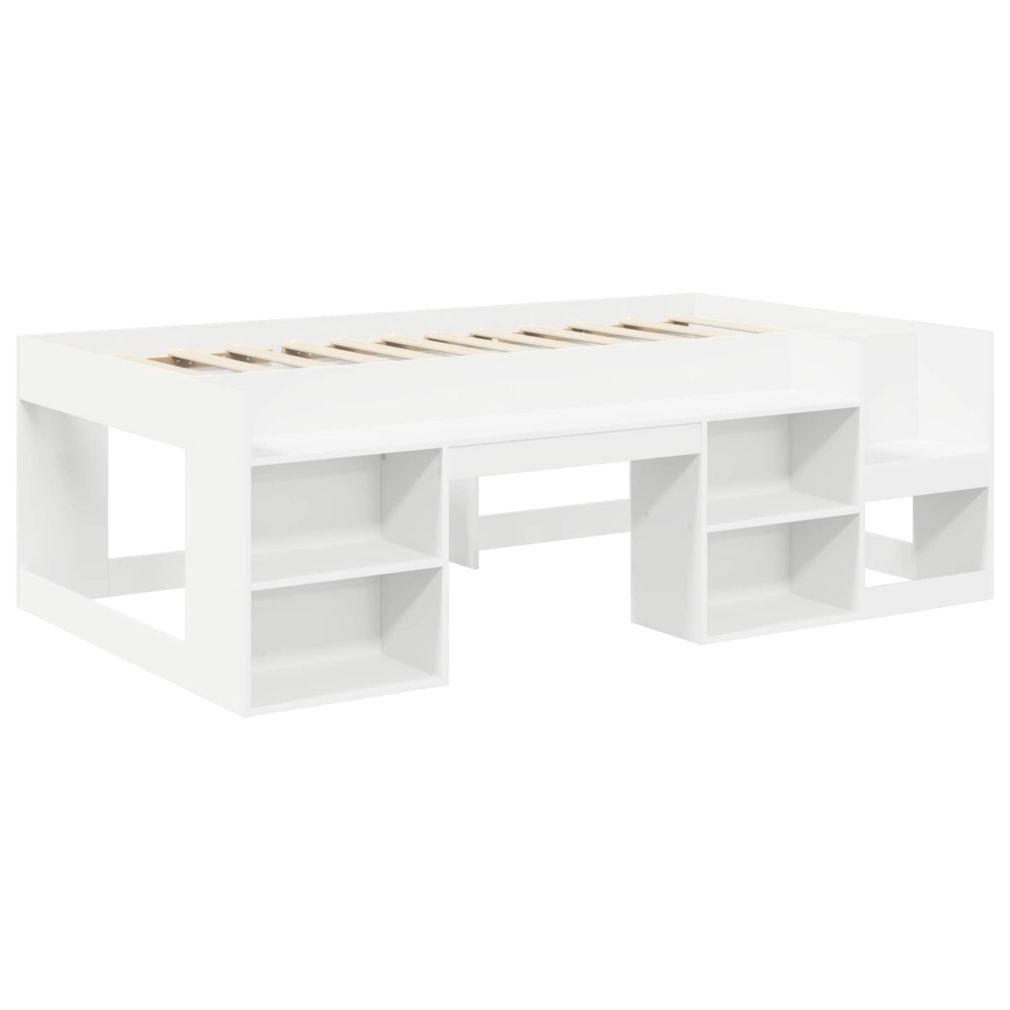 vidaXL Bed Frame with Tunnel with Shelf 3 pcs White Engineered Wood