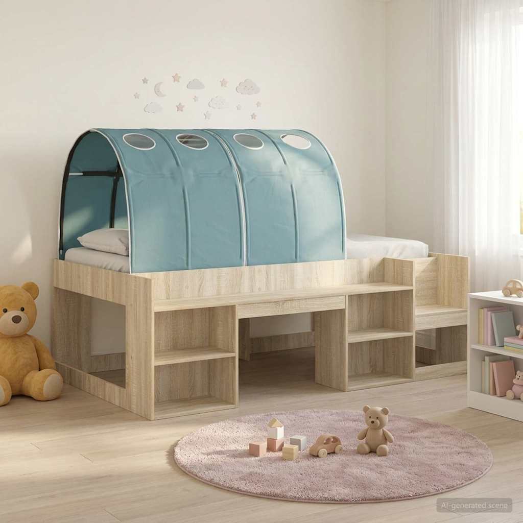 vidaXL Bed Frame with Tunnel 3 pcs Sonoma Oak and Light Blue