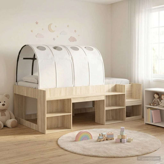 vidaXL Bed Frame with Tunnel with Shelf 3 pcs Sonoma Oak and White