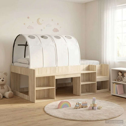 vidaXL Bed Frame with Tunnel with Shelf 3 pcs Sonoma Oak and White