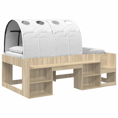 vidaXL Bed Frame with Tunnel with Shelf 3 pcs Sonoma Oak and White
