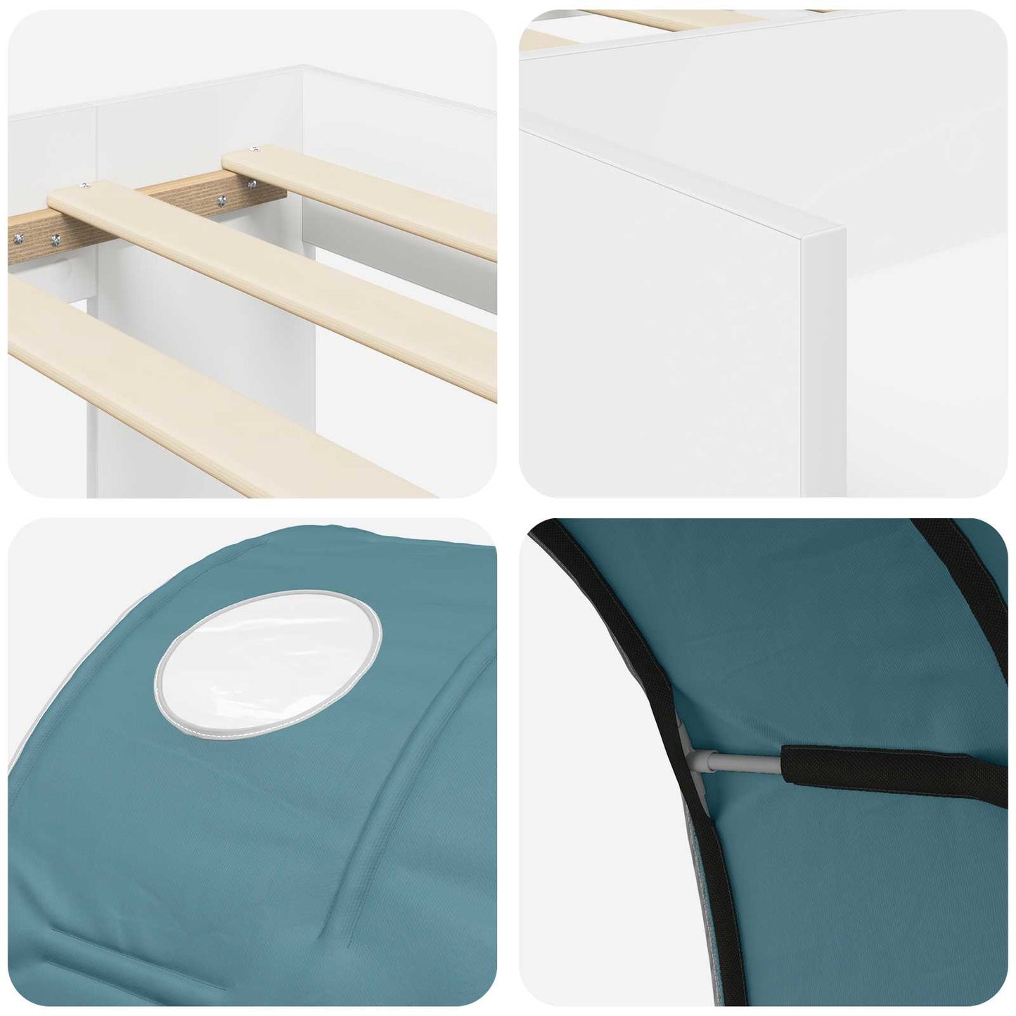 vidaXL Bed Frame with Tunnel with Shelf 3 pcs White and Light Blue
