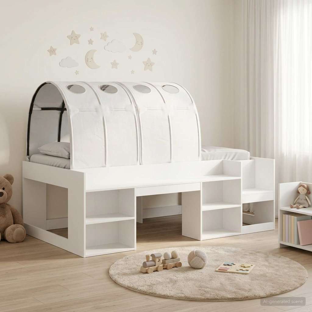 vidaXL Bed Frame with Tunnel with Shelf 3 pcs White Engineered Wood