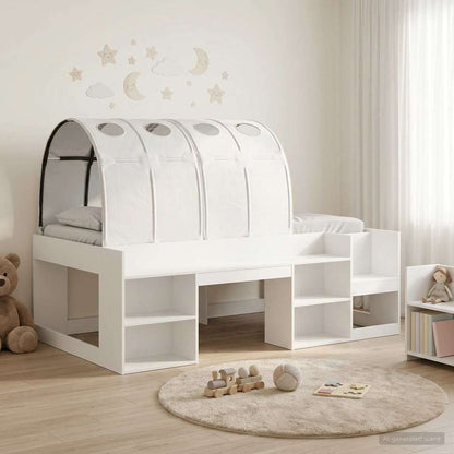vidaXL Bed Frame with Tunnel with Shelf 3 pcs White Engineered Wood
