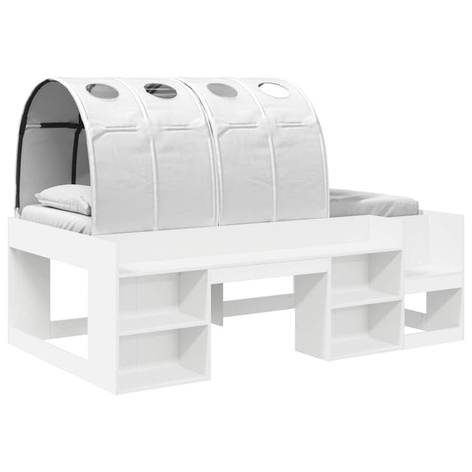 vidaXL Bed Frame with Tunnel with Shelf 3 pcs White Engineered Wood